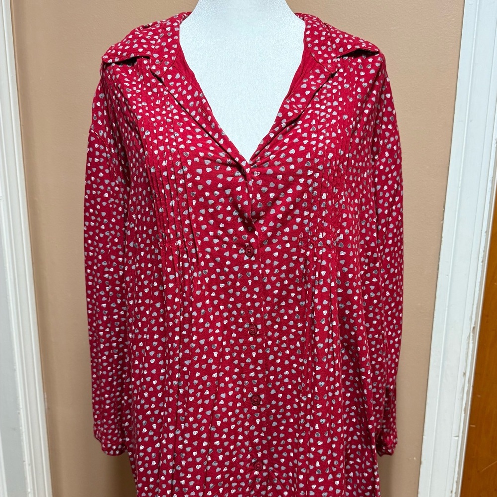 Serengeti Red Blouse with Silver Heart Pattern